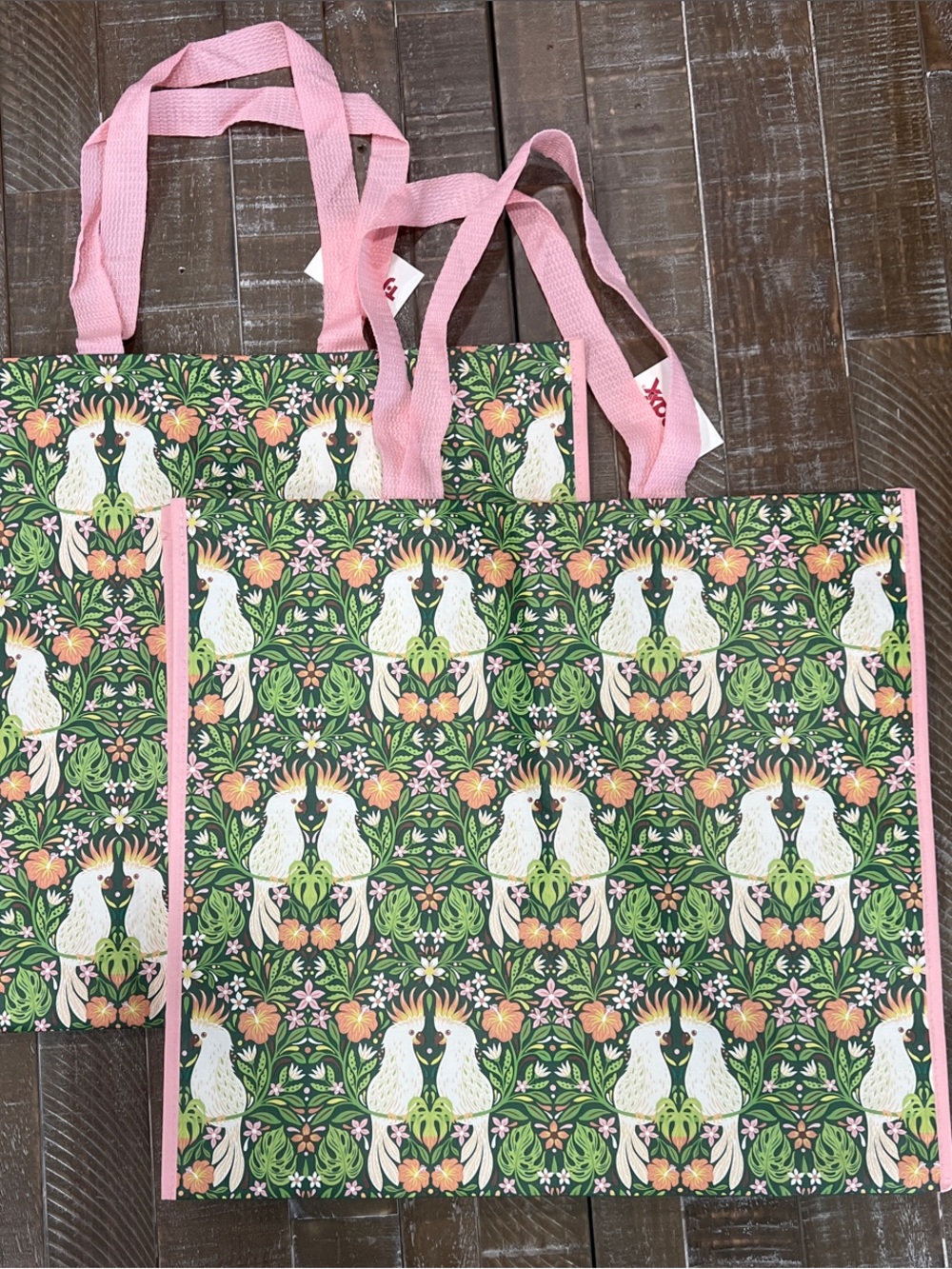 T.J.Maxx Pink & Green Parrot Floral Tote- 2 pack
